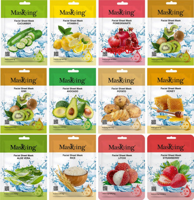 MasKing Beauty Facial sheet Mask for Skin Glowing for Women and Men Combo Pack of 12(240 ml)
