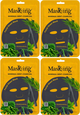 MasKing Diva Moringa, Mint & Charcoal Facial Sheet Mask Pack Of 4(100 ml)