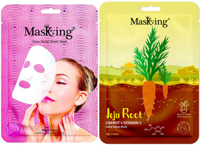 MasKing glow and Jeju Root Carrot + Vitamin C, Facial sheet mask combo gift set(40 ml)