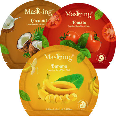 MasKing Superfood Banana, Tomato and Coconut Sheet Mask for Glowing Skin, Pack of 3(60 ml)