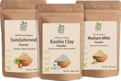 H NAT Organic Kaolin Clay+Multani Mitti+Sandalwood Powder Combo-Set of 3 For Face&Skin(300 g)