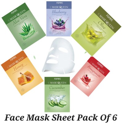 rorec MASK QUEEN Beauty Skin Hydration , Facial Sheet Mask Combo Pack Of 6 (120ml)(120 ml)