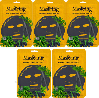 MasKing Diva Moringa, Mint & Charcoal Facial Sheet Mask Pack Of 5(125 ml)