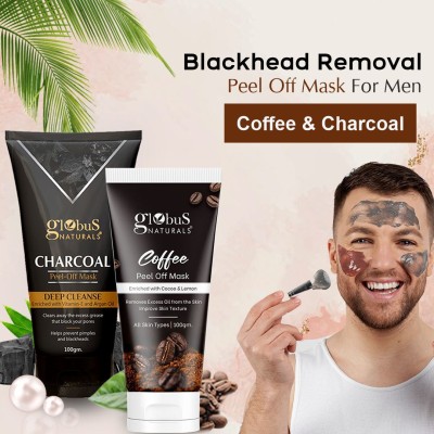 Globus Naturals Blackhead Removal Peel Off Mask Combo For Men, Coffee & Charcoal Set of 2(100 g)