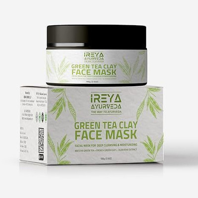 ireya Ayurveda Green Tea Clay Face Mask with matcha green tea, French green clay, and aloe vera(100 g)