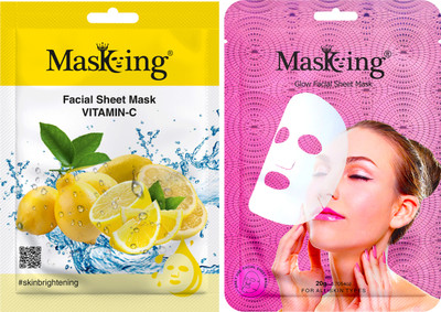 MasKing Vitamin-C and Glow Facial Sheet Mask for Glowing skin, men and women, pack of 2(40 ml)