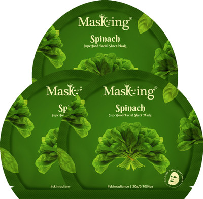 MasKing Superfood Spinach facial sheet mask for glowing Skin and Hydrating, Pack of 3(60 ml)