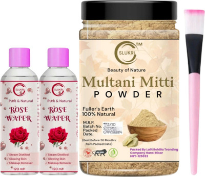 slukrl Combo Pack Multani Mitti Face Powder|Rose Water|Gulab Jal| Makeup Brush(440 g)