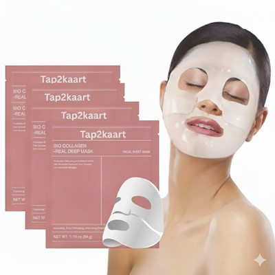 Tap2kaart Bio-Collagen Overnight Face Mask | Korean Glass Skin Hydrogel Mask | Pack of 4(136 ml)