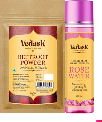 Vedask Beetroot Powder 40gm + Rose Water 120ml Glowing Skin(160 g)