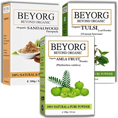 BEYORG Natural Sandalwood, Pure Tulsi Powder & Herbal Amla Powder Combo Pack Of 3(300 g)