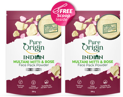 Pure Origin Multani Mitti & Rose Face Pack Powder|Fights Acne & Removes Tan (Pack of 2)(400 g)