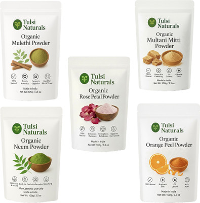 Tulsi Naturals Organic Face Pack Combo | Multani Mitti, Rose, Neem, Orange Peel, Mulethi Powder(500 g)