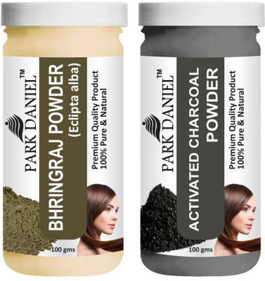 PARK DANIEL Premium Bhringraj Powder & Activated Charcoal Powder Combo Pack of 2 Bottles of 100 gm (200 gm )(200 g)