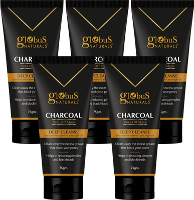 Globus Naturals Charcoal Peel Off Mask, Set of 5(375 g)
