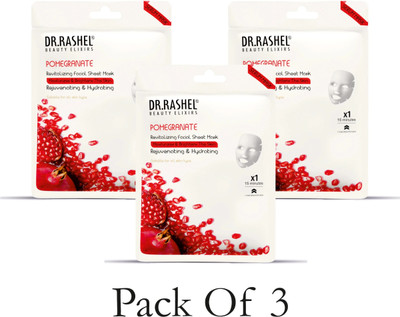DR.RASHEL POMEGRANATE SHEET MASK WITH SERUM MOISTURIZE & BRIGHTENS THE SKIN (PACK OF 3)(60 g)