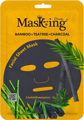 MasKing Diva Bamboo, Tea-tree & Charcoal facial Sheet Mask Pack Of 1(25 ml)