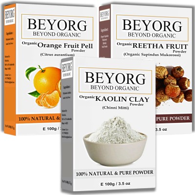 BEYORG Pure Orange Peel, Natural Reetha & BioOrganic Kaolin Clay Powder Pack Of 3(300 g)