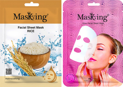 MasKing Rice and glow Facial sheet mask for Glowing skin, men and women pack of 2(40 ml)