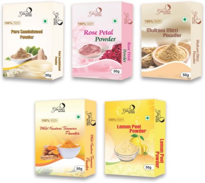 glowious Pack of 5 (sandal, Rose, Multani Mitti, Kasturi Turmeric & Lemon Powder,50gX5)(250 g)