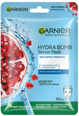GARNIER Skin Naturals, Serum Mask, Hydrating & Soothing, Hydra Bomb Pomegranate Mask(28 g)