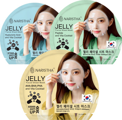 NARISTHA Jelly Facial Sheet Mask | Hyaluronic Acid, AHA/BHA/PHA & Peptide | Combo of 3(75 g)