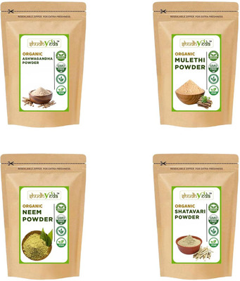 Shudhveda Organic Ashwagandha,Mulethi, Neem Leaves & Shatavari Powder-Combo Pack (100g*4)(4 g)