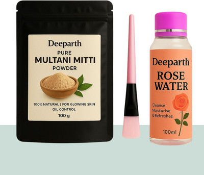 Deeparth Herbal Skin Glow Pack with Multani Mitti, Rose Water and Face Pack Brush(100 g)