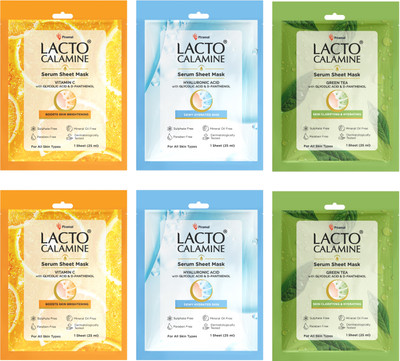 Lacto Calamine Face Sheet Masks | Brightens, Hydrates & Clarifies | 6 Pcs(180 g)