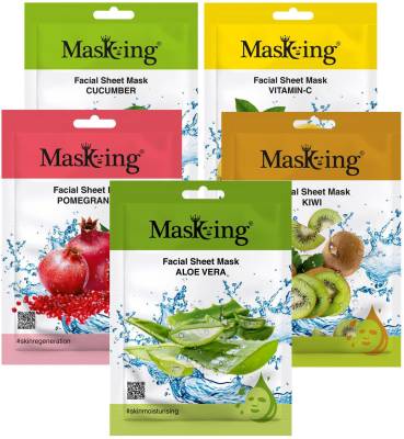 MasKing Beauty Facial Sheet Mask for Skin Calming, Glowing, Lightening, Regenerating & Moisturizing for Women & Men Combo Pack of 5