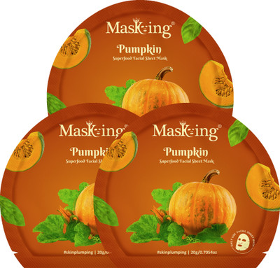 MasKing Superfood Pumpkin facial sheet mask for glowing Skin and Hydrating, Pack of 3(60 ml)