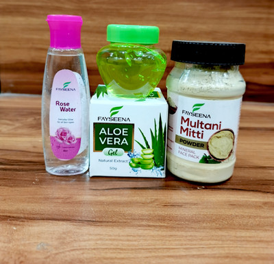 Fayseena Natural Multani Mitti | Rose Water | Natural Aloe Vera Gel ||(220 g)