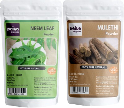 paiya organics Neem & Mulethi Powder Natural Organic Skin Care, for Acne, Pimple & Glowing Skin(200 g)