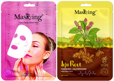 MasKing Glow and Jeju Root Turmeric + Glutathione, Facial sheet mask combo gift set(40 ml)