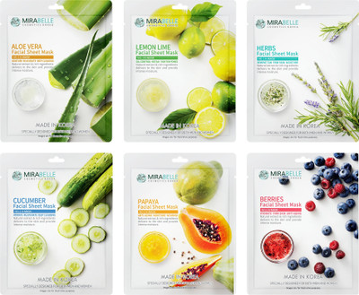 Mirabelle Fairness Sheet Mask for Intense Hydration, Made In Korea, Pack of 6(25 ml)