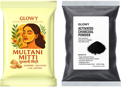 GLOWY Multani Mitti & Charcoal – Purifies Skin, Removes Dirt & Brightens(200 g)