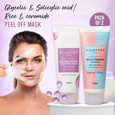 GLAMVEDA Rice & Ceramide Brightening,Glycolic & Salicylic Anti Acne Peel Off Face Mask(200 ml)