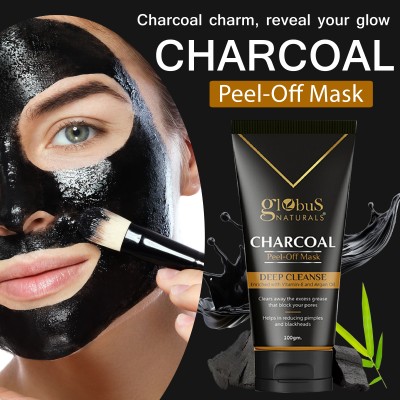 Globus Naturals Charcoal Peel Off Mask for Women, Charcoal Face Mask for Glowing Skin, Set of 3(300 g)