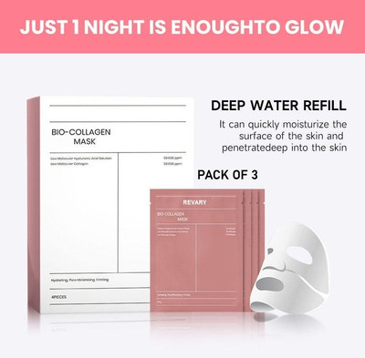 revary PACK OF 3 Bio-Collagen Mask, Bio Collagen Face Mask Overnight(102 ml)