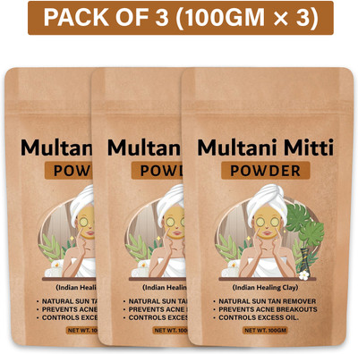 Jasoliya Multani Mitti Powder| Bentonite Clay | Best For Hair, Face, Skin (3 Pcs)(300 g)