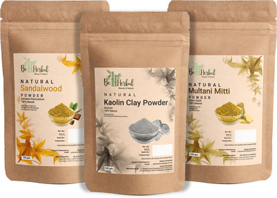 BE HERBAL Organic Kaolin Clay+Multani Mitti+Sandalwood Powder Combo-Set of 3 For Face&Skin(300 g)