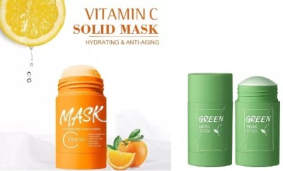 Lusty soul Vitamin C & Turmeric Anti Acne Cleaning Mask Stick & Green Tea Facial Mask(50 ml)