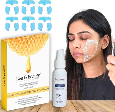Bee & Beauty - Feel the magic of Honey Melting Nano Collagen Sheet Mask With Toner Hydration|Collagen booster pack of 6(38 g)