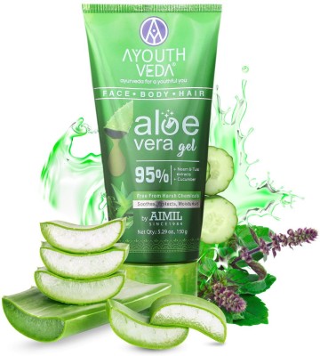 Ayouthveda Aloe Vera Gel|Multi Purpose Gel For Face, Body & Hair|With Neem,Tulsi & Cucumber(150 g)