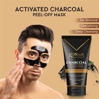 Globus Naturals Activated Charcoal Peel off Mask For Men Enriched With Vitamin-E, Aloevera, Turmeric, Saffron, Green Tea |Deep Cleansing Peel off Mask| Dead Cells removal Peel off Mask| Black heads removal Peel off Mask| Oil Control Peel off Mask|(100 g)