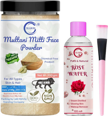slukrl Combo Face Pack Gulab Jal-Rose Water-Multani Mitti Powder Single Stick Brush(300 ml)