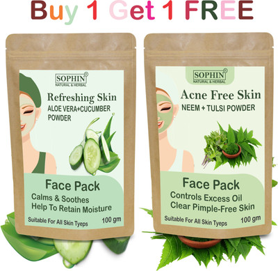 sophin Aloevera + Cucumber And Neem+Tulsi Face Pack Powder Reduce Wrinkles/Fine Lines(200 g)