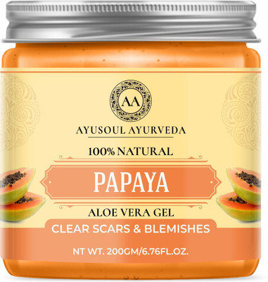 Ayusoul Ayurveda Papaya Aloe Vera Gel |To Control Acne|Pimples|Blemishes|Blackheads|Sunburn|(200 g)