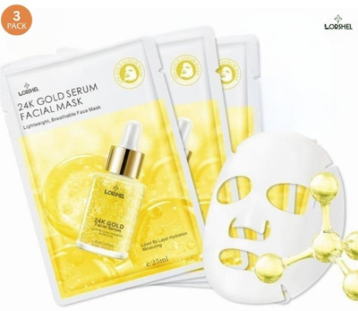 LORSHEL 24 k Gold Face Sheet Mask Bio 24 k Gold Sheet Mask Texture Tone Benefits(75 ml)