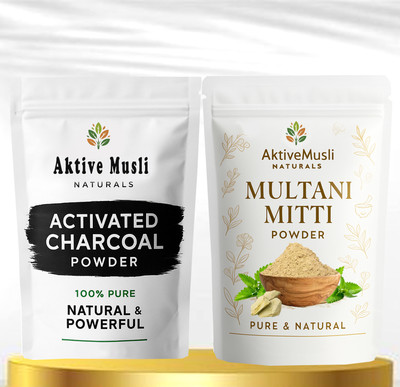 Aktivemusli Charcoal Powder & Multani Powder Face Pack Combo Glowing & Shiny Skin(100 g)